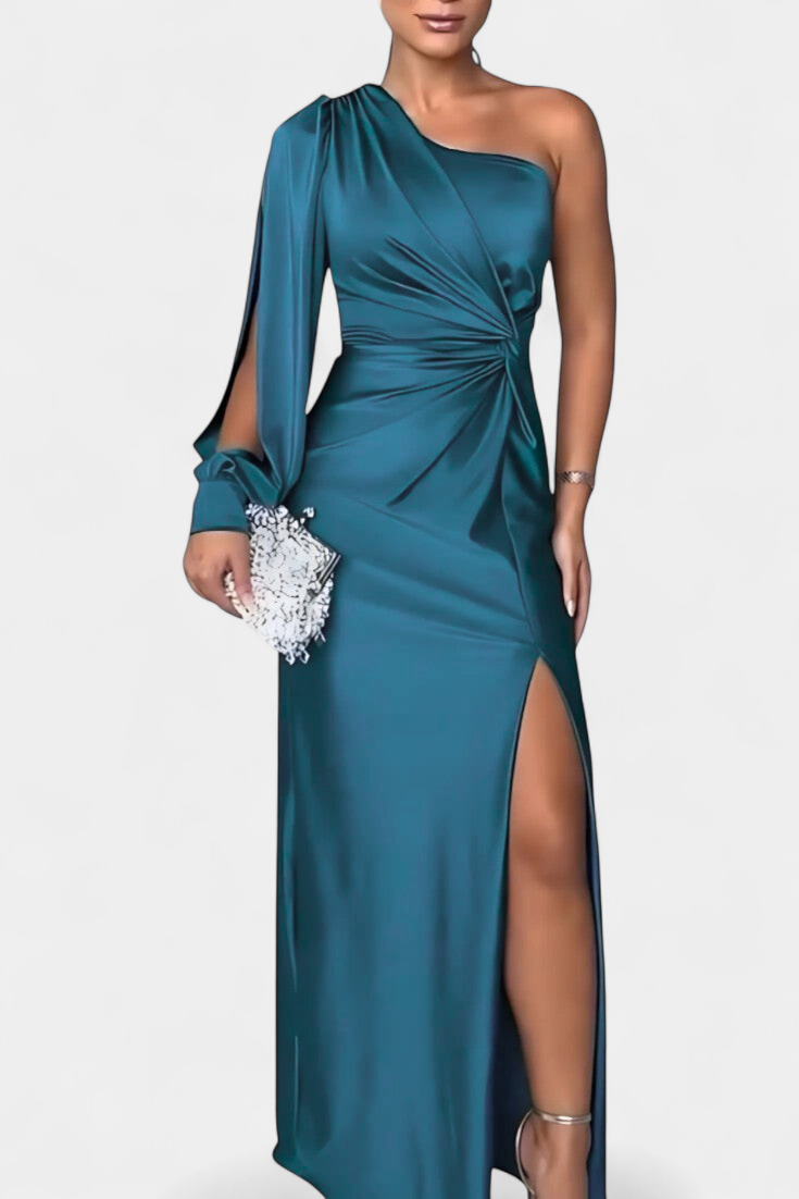 Андреа Асиметрична Рокля с Драпиране на Едно Рамо