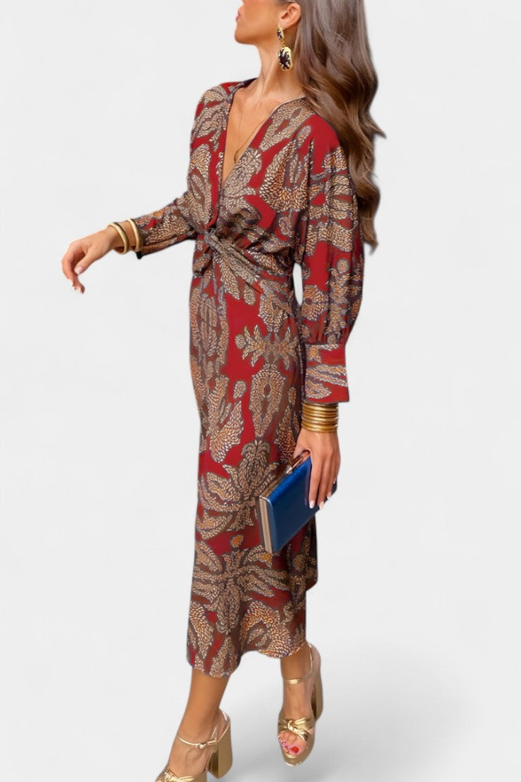 Ема Макси Рокля с V Изрез и Преден Чвор