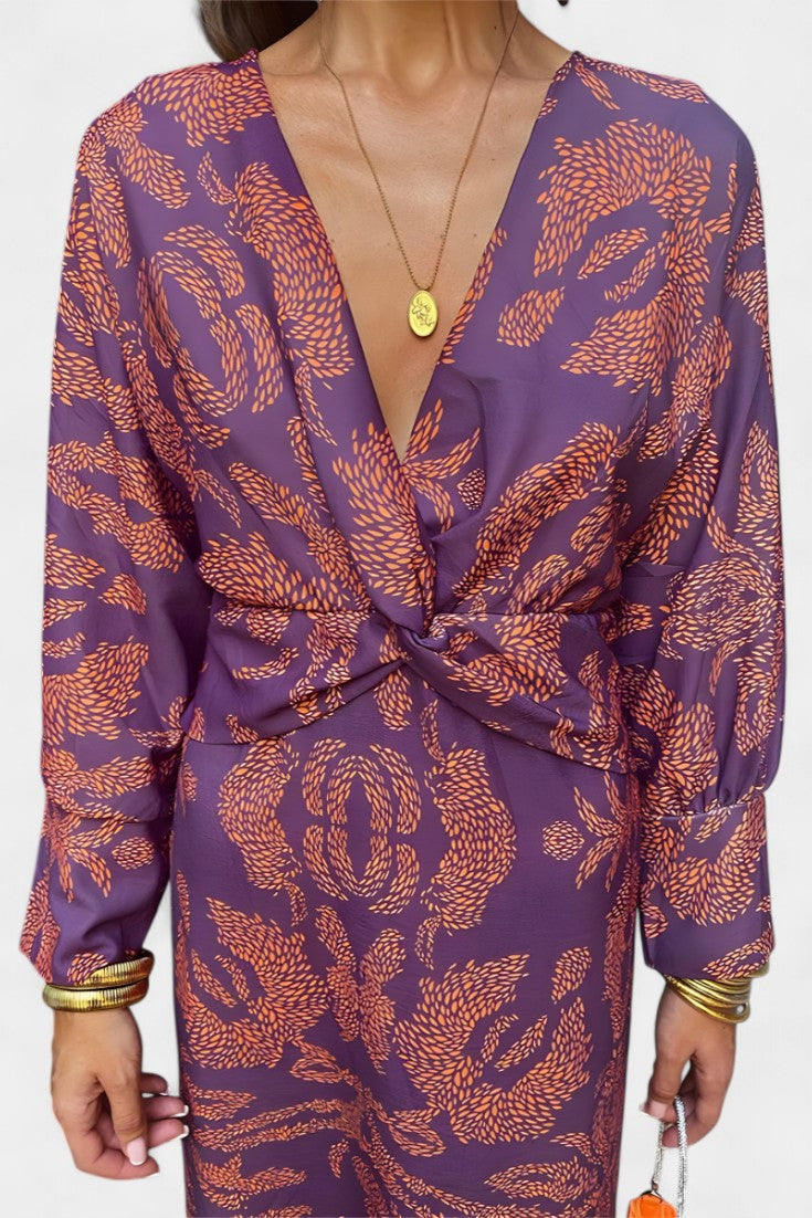 Ема Макси Рокля с V Изрез и Преден Чвор