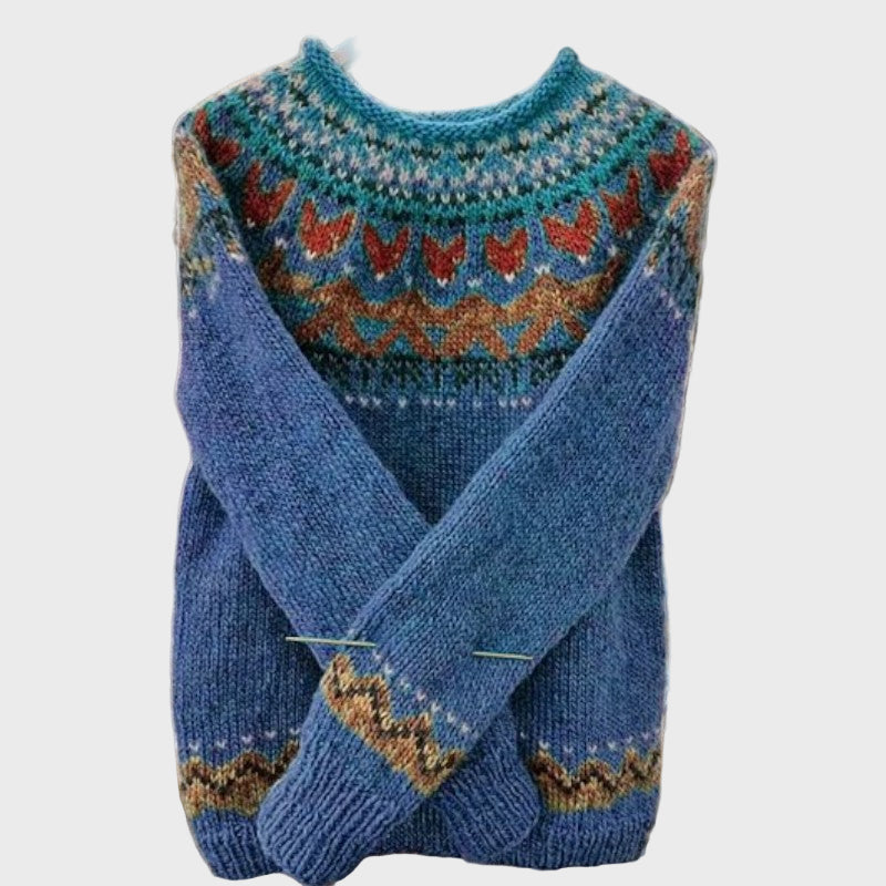 Плетен Д jumper с Винтидж Жакардов Узор