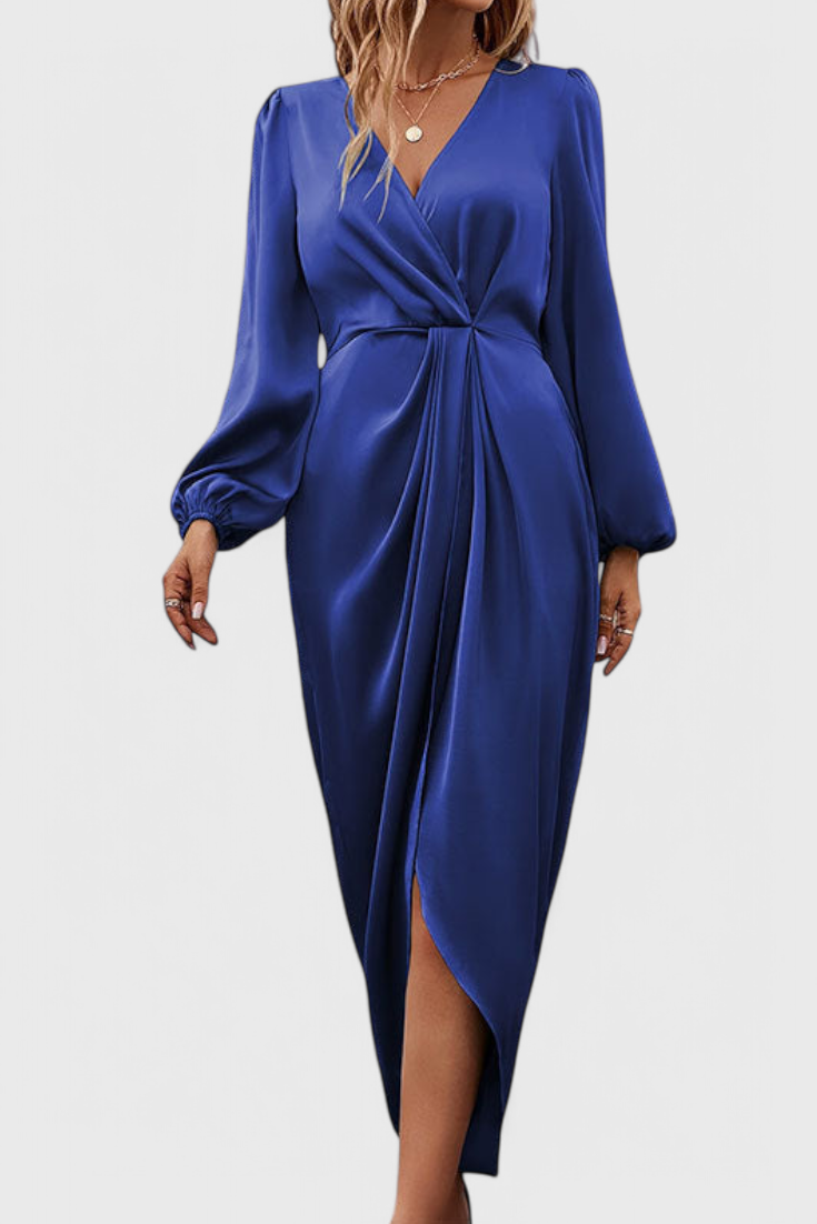 Андреа Елегантна Дълга Рокля с V-Изрез и Страничен Разрез