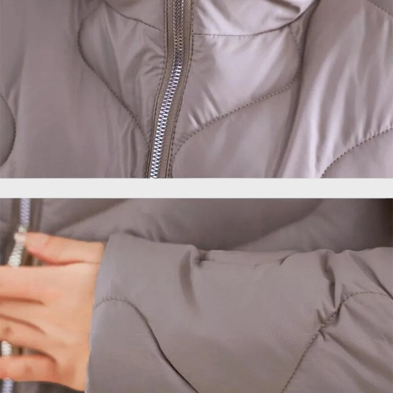 Стефания – Топла дамска зимна яка с качулка и стегнат дизайн