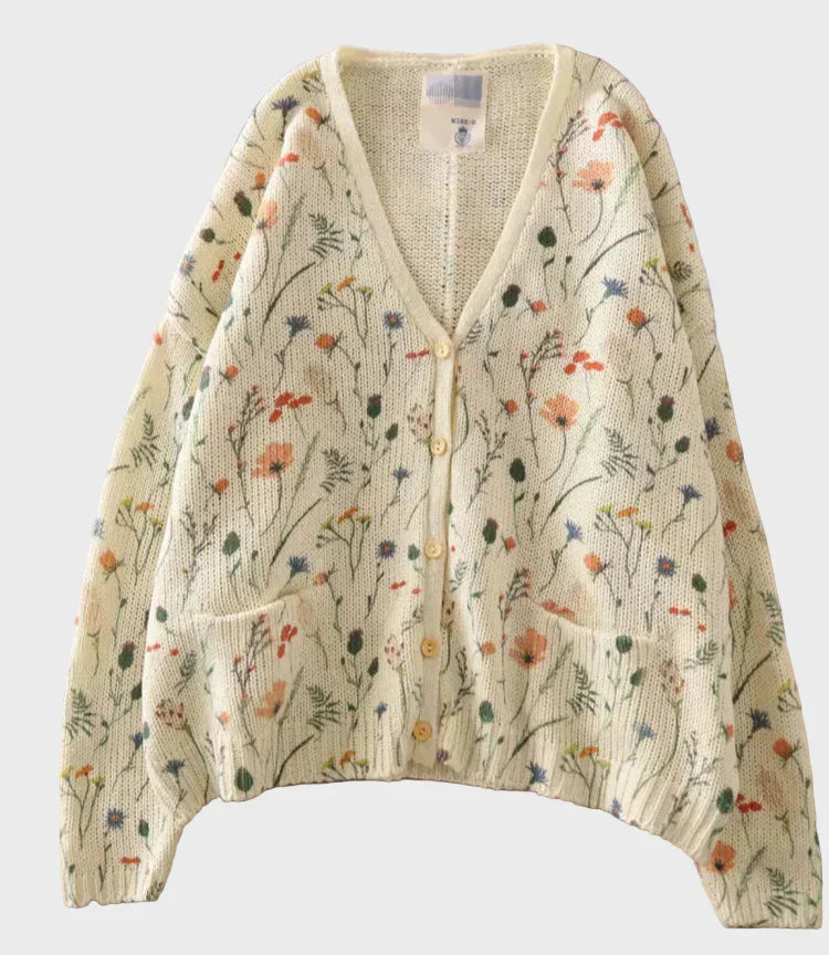 Елегантен Плетен Жилетка с Цветен Узор