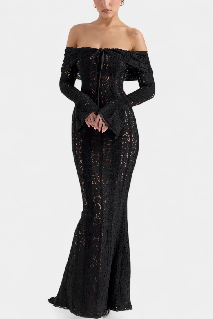 Макси рокля "Josipa" с открити рамене от дантела