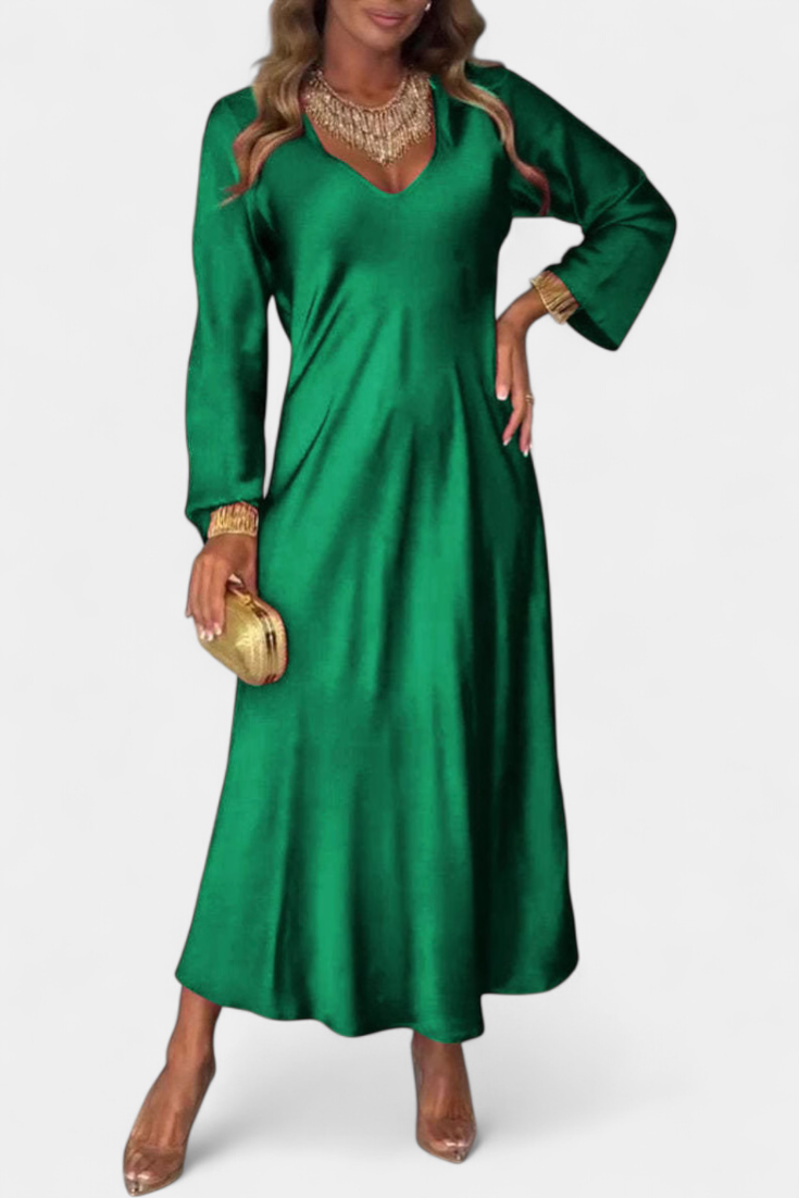 Мартинa Плавна Рокля с V Изрез и Дълги Ръкави