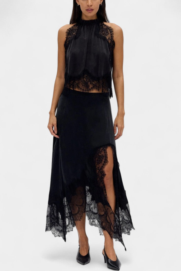 Нада Миди Пола с Дантелени Детайли и Асиметричен Подгъв