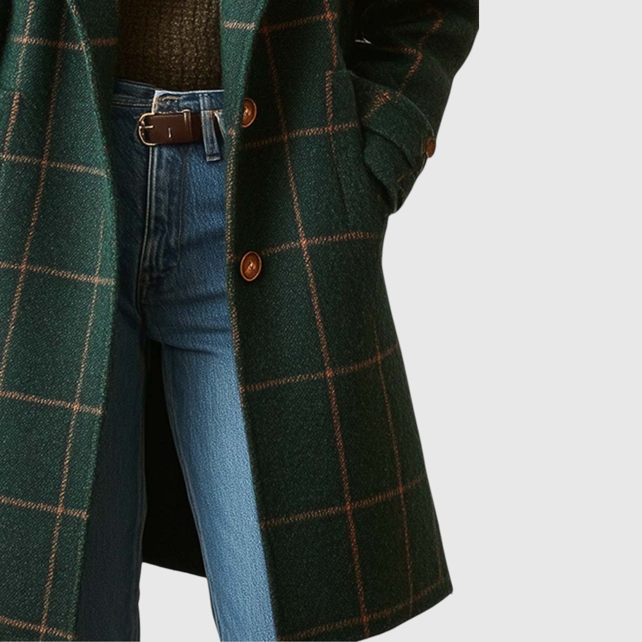 Амелия - Ретро дамско палто с яка и каре