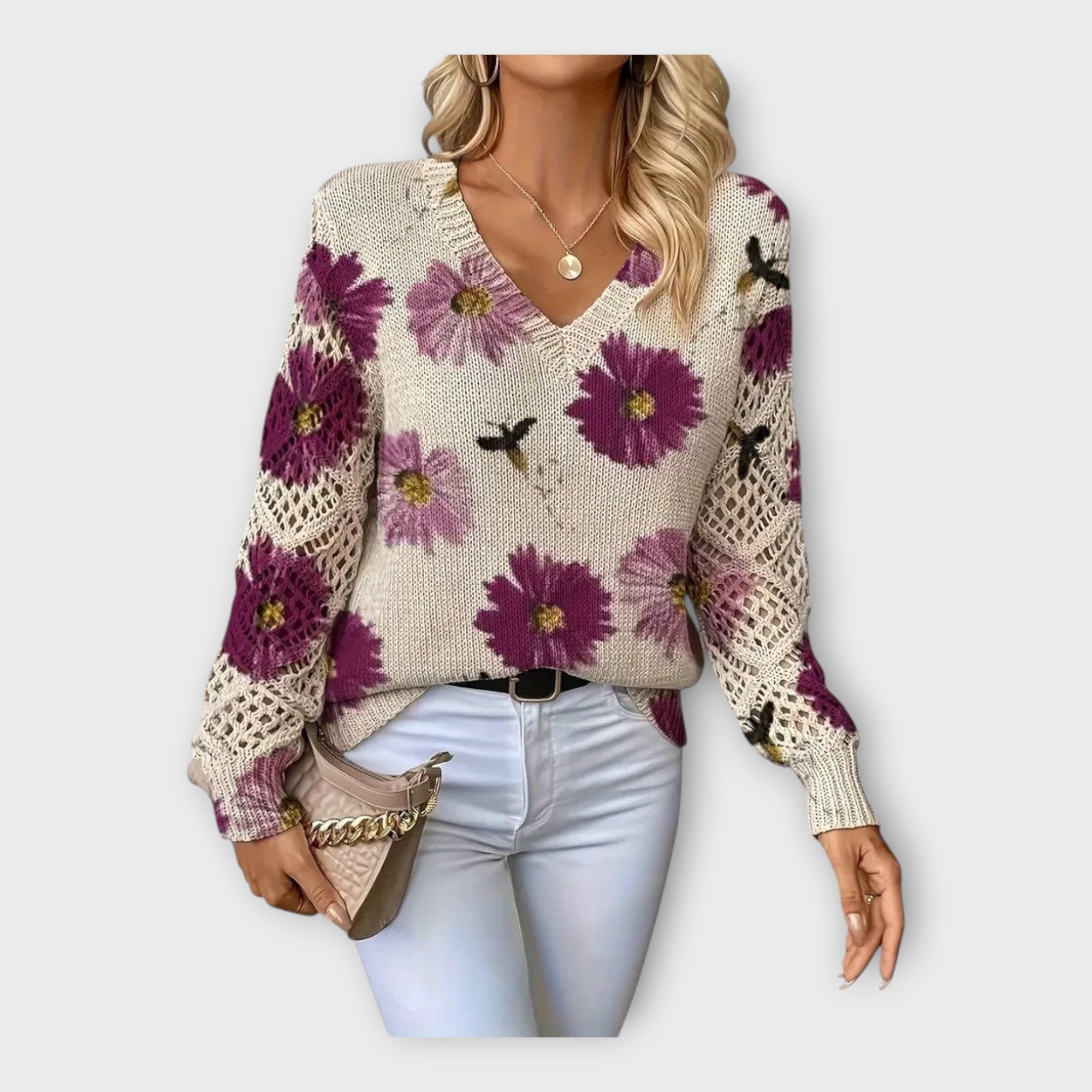 Плетен Пуловер с Дантелени Детайли