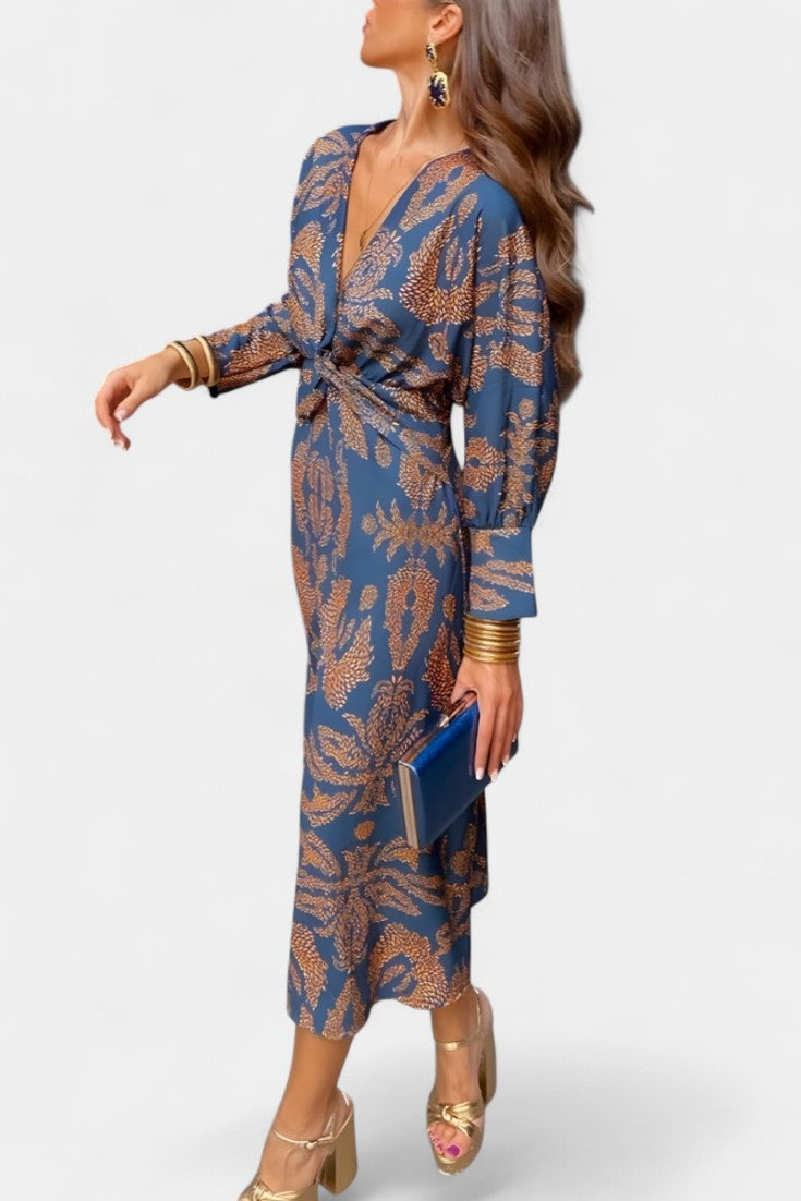 Ема Макси Рокля с V Изрез и Преден Чвор