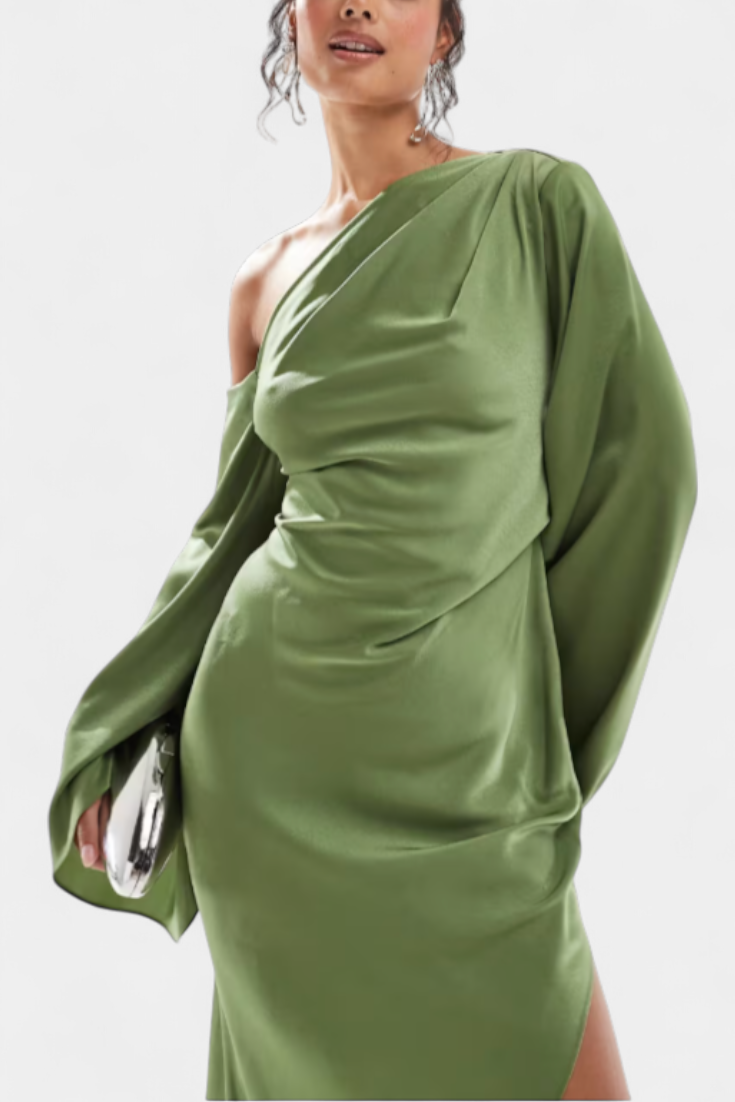 Франка Асиметрична Макси Рокля с Едно Рамо и Оформен Талия