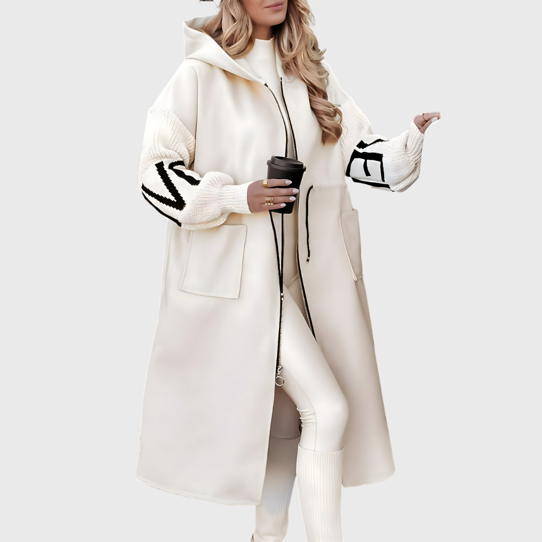 Десислава - Дамско яке с плетени ръкави и качулка