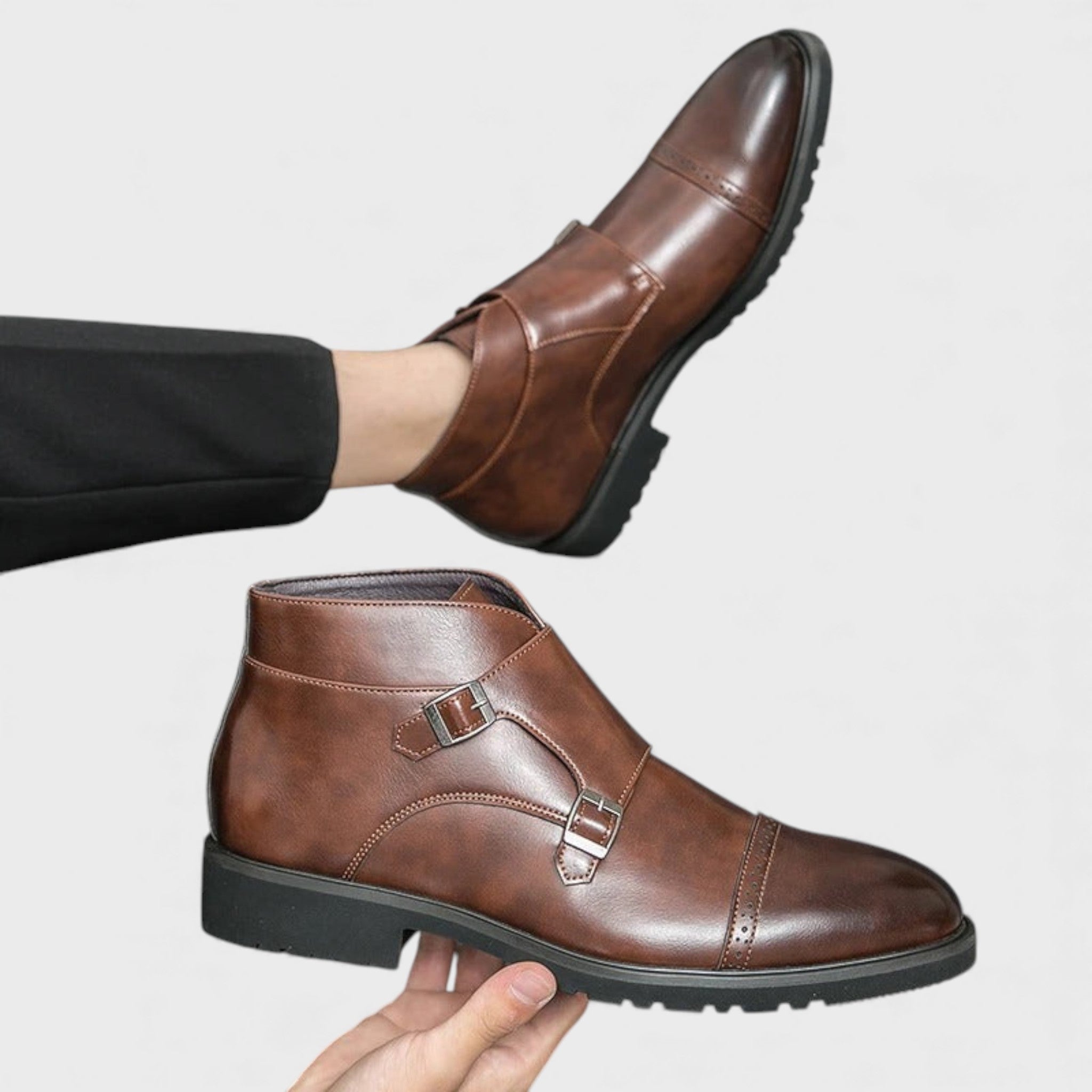 Васил | Двуипланкови кожени боти с монки каишки