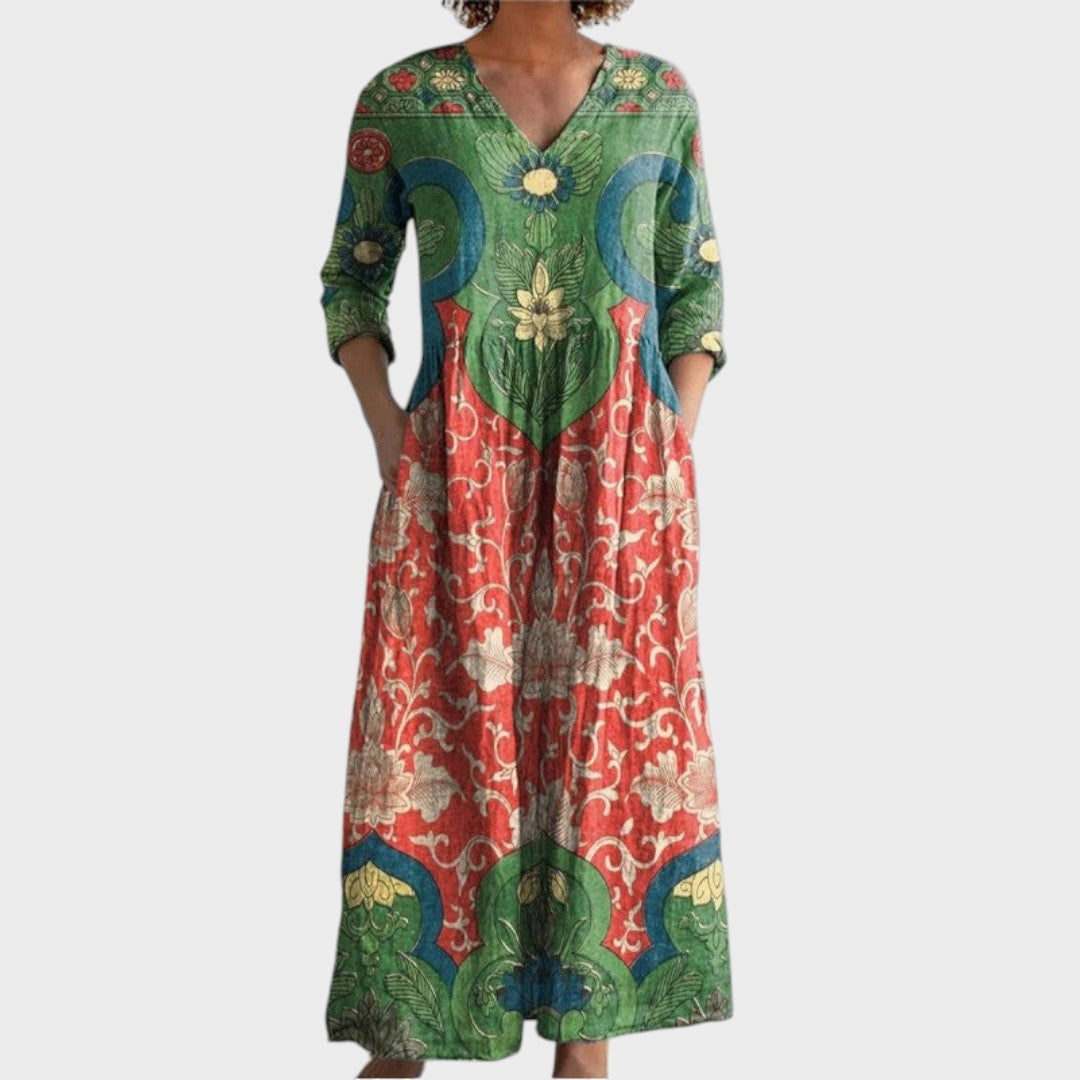 Клара - Дълга рокля с винтидж цветен принт