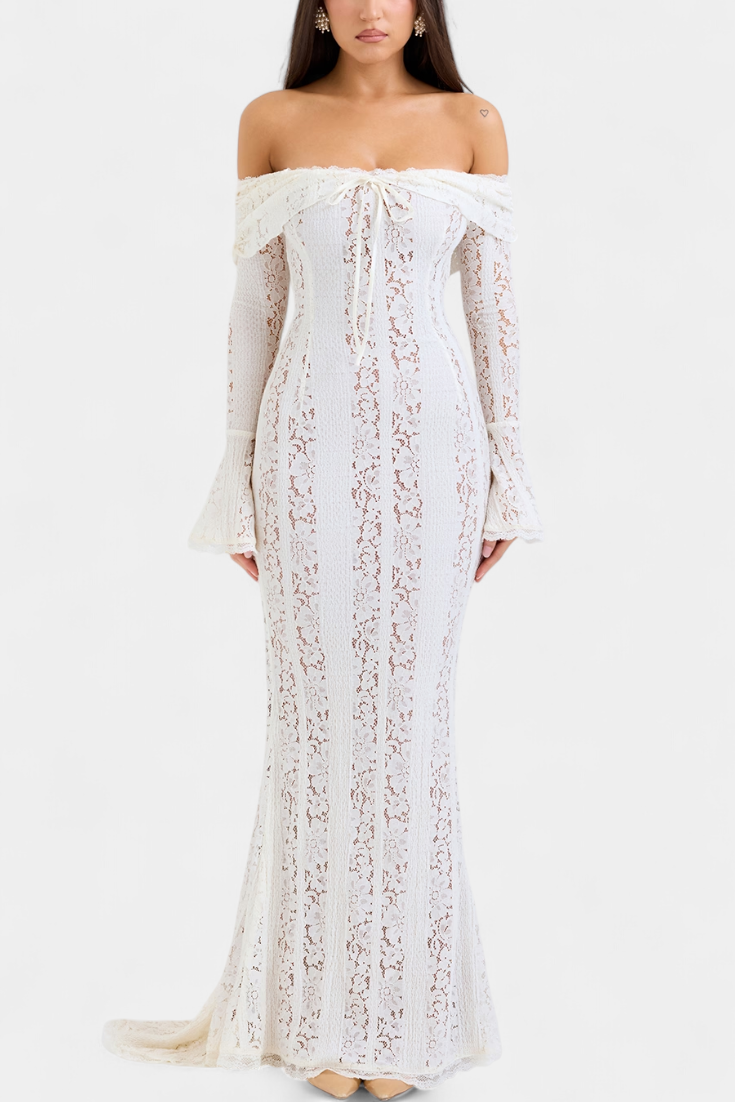 Макси рокля "Josipa" с открити рамене от дантела