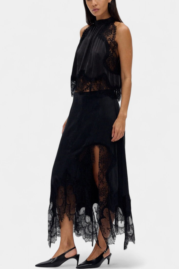 Нада Миди Пола с Дантелени Детайли и Асиметричен Подгъв