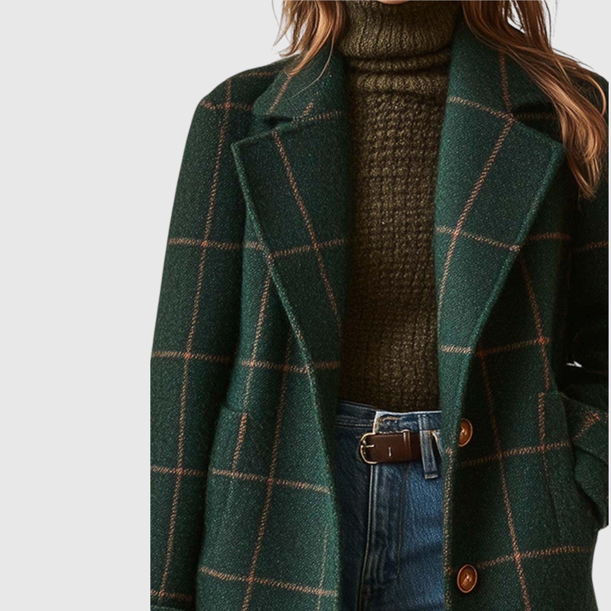 Амелия - Ретро дамско палто с яка и каре